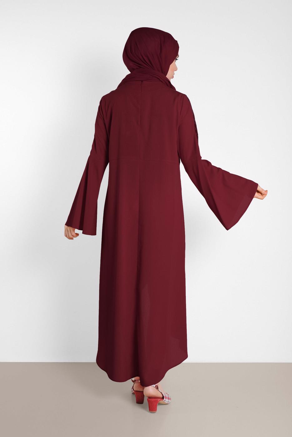 Tesettür giyim BORDO ALVİNA PUL DETAYLI VOLANLI TUNİK 4262