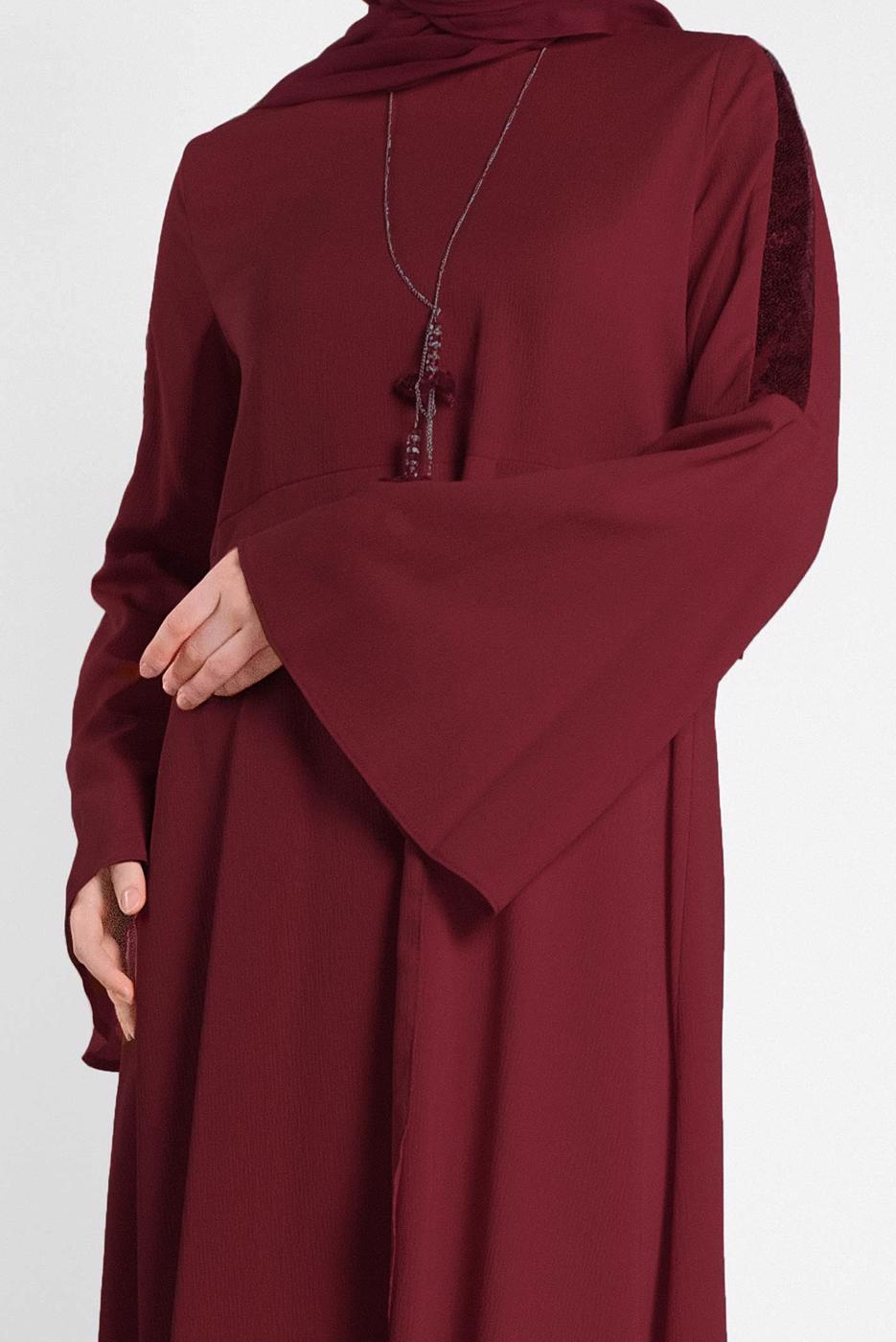 Tesettür giyim BORDO ALVİNA PUL DETAYLI VOLANLI TUNİK 4262