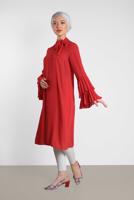 Tesettür giyim KIRMIZI ALVİNA KOL KISMI PİLELİ TUNİK 4285