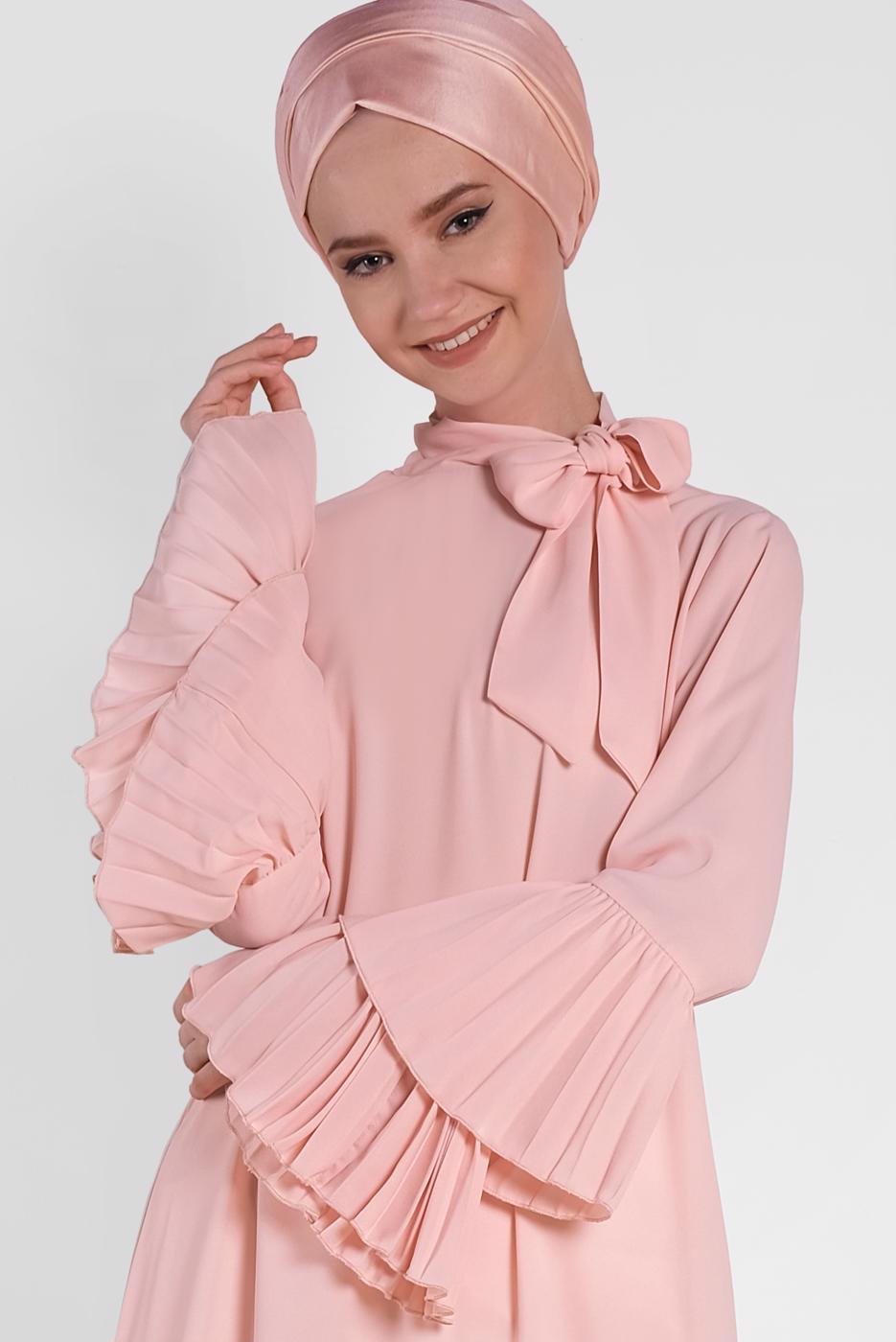 Tesettür giyim PUDRA ALVİNA KOL KISMI PİLELİ TUNİK 4285