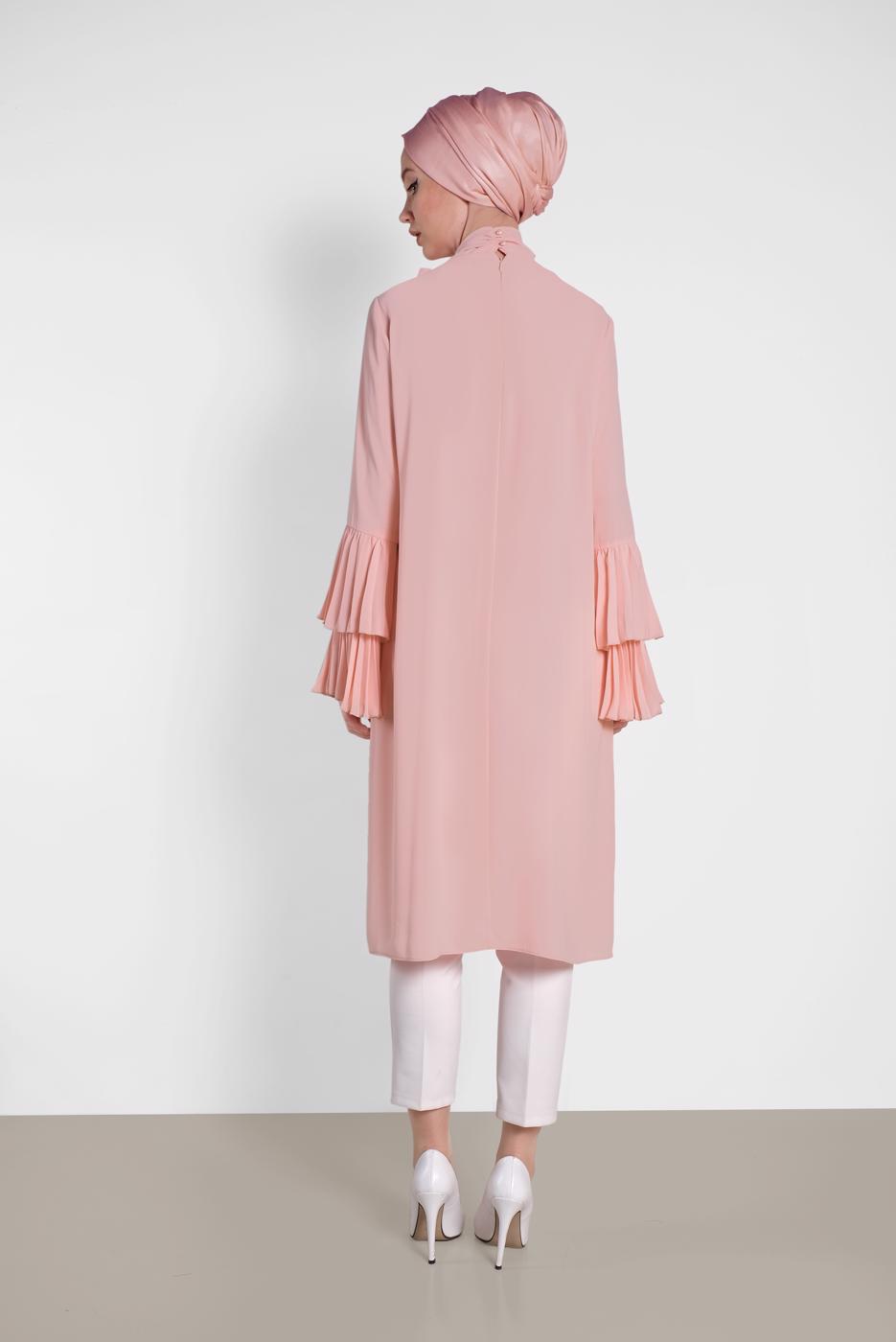 Tesettür giyim PUDRA ALVİNA KOL KISMI PİLELİ TUNİK 4285