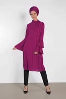 Tesettür giyim MOR ALVİNA KOL KISMI PİLELİ TUNİK 4285