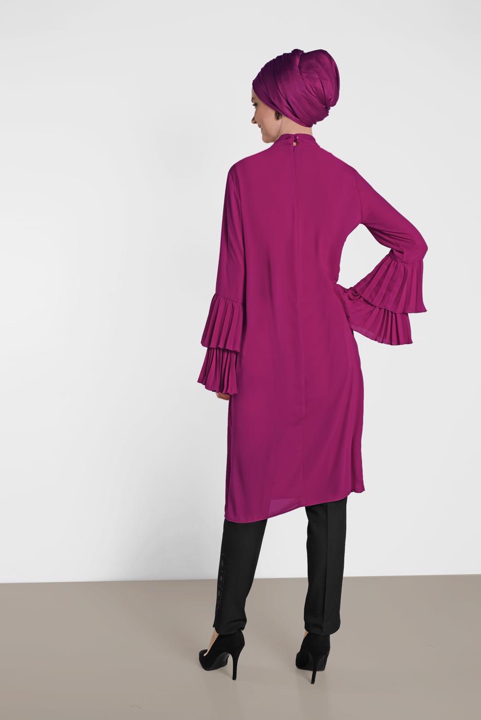 Tesettür giyim MOR ALVİNA KOL KISMI PİLELİ TUNİK 4285