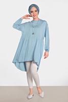 Tesettür giyim MAVİ ALVİNA PİLİSE DETAYLI SALAŞ TUNİK 4300