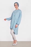 Tesettür giyim MAVİ ALVİNA PİLİSE DETAYLI SALAŞ TUNİK 4300
