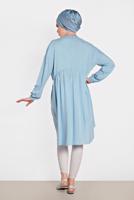 Tesettür giyim MAVİ ALVİNA PİLİSE DETAYLI SALAŞ TUNİK 4300