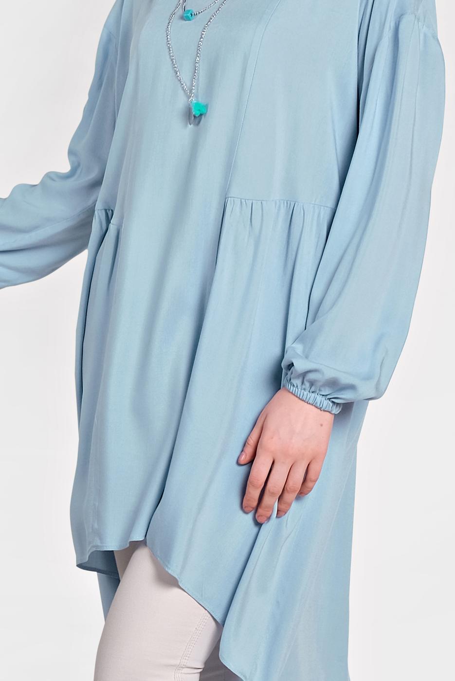 Tesettür giyim MAVİ ALVİNA PİLİSE DETAYLI SALAŞ TUNİK 4300