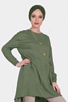 Tesettür giyim HAKİ ALVİNA PİLİSE DETAYLI SALAŞ TUNİK 4300