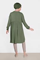 Tesettür giyim HAKİ ALVİNA PİLİSE DETAYLI SALAŞ TUNİK 4300