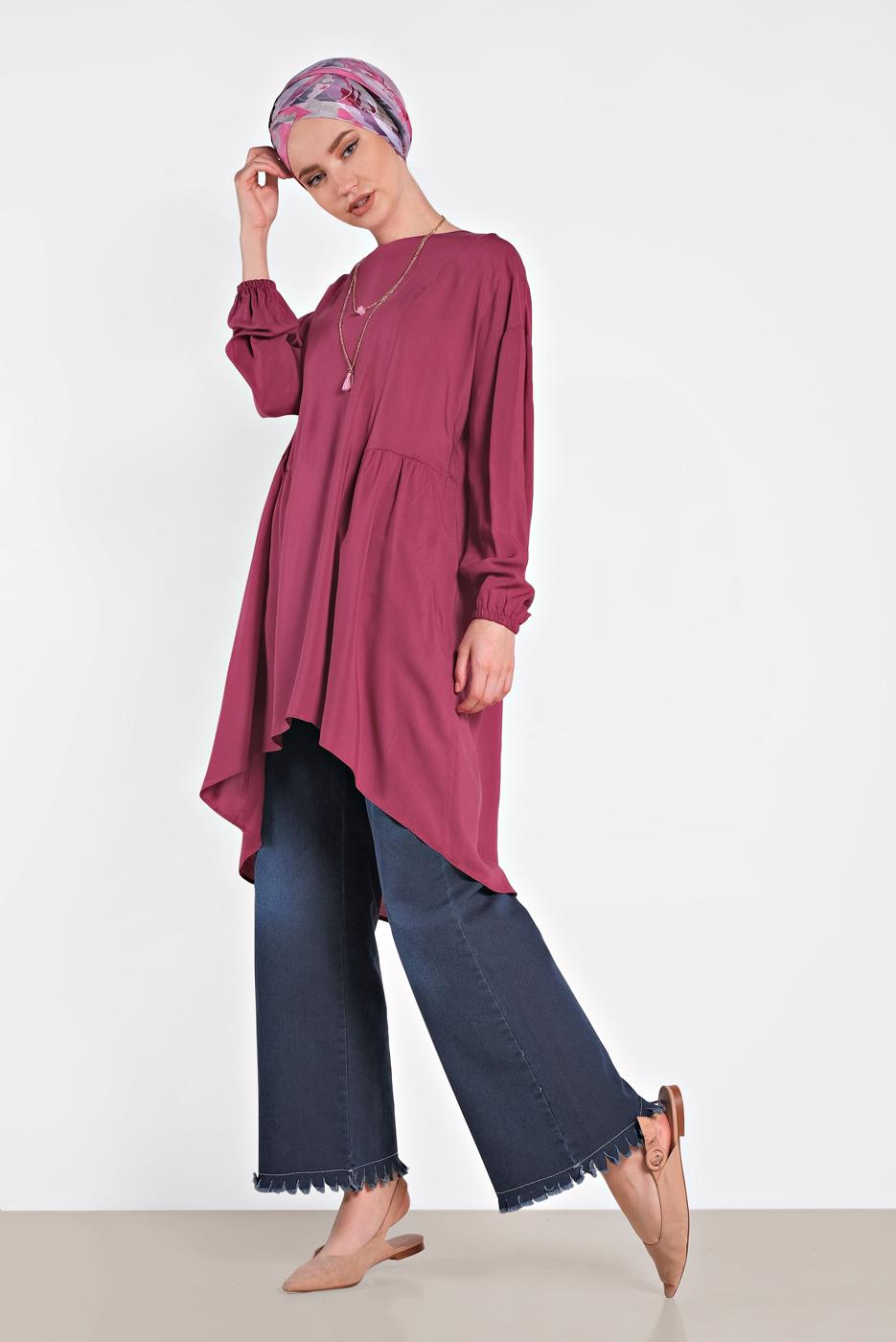 Tesettür giyim MOR ALVİNA PİLİSE DETAYLI SALAŞ TUNİK 4300