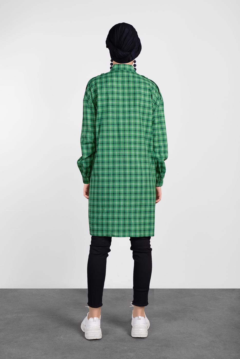 Tesettür giyim YEŞİL ALVİNA EKOSE DESENLİ TUNİK 4305