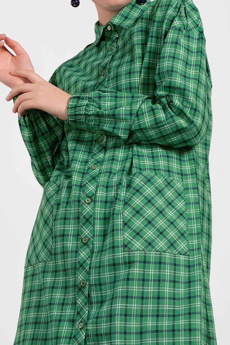 Tesettür giyim YEŞİL ALVİNA EKOSE DESENLİ TUNİK 4305