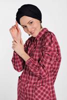 Tesettür giyim KIRMIZI ALVİNA EKOSE DESENLİ TUNİK 4305