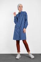 Tesettür giyim LACİVERT ALVİNA EKOSE DESENLİ TUNİK 4305