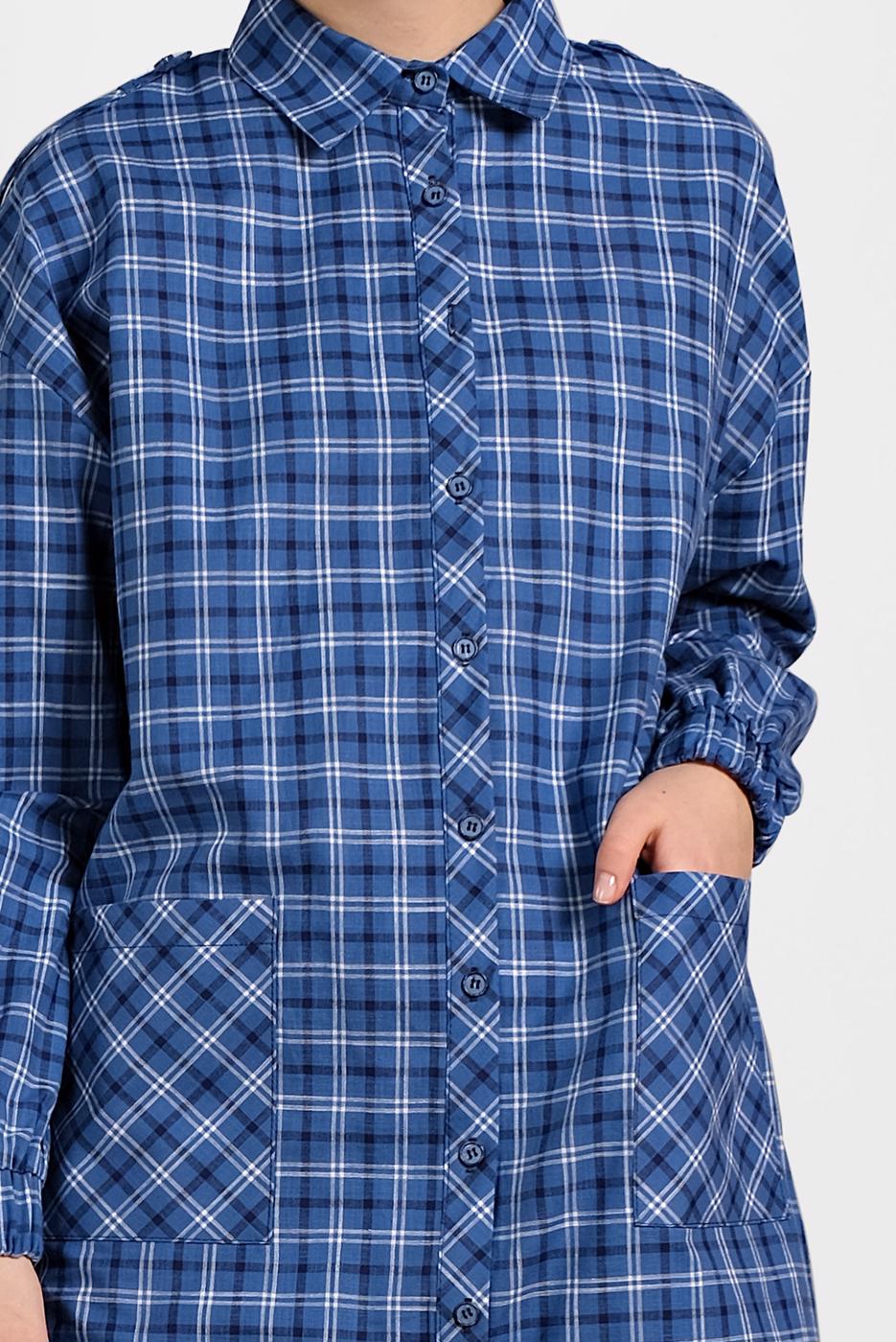 Tesettür giyim LACİVERT ALVİNA EKOSE DESENLİ TUNİK 4305