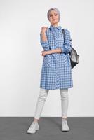 Tesettür giyim MAVİ ALVİNA EKOSE DESENLİ TUNİK 4305