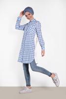 Tesettür giyim MAVİ ALVİNA KARELİ YAZI BASKILI TUNİK 4308