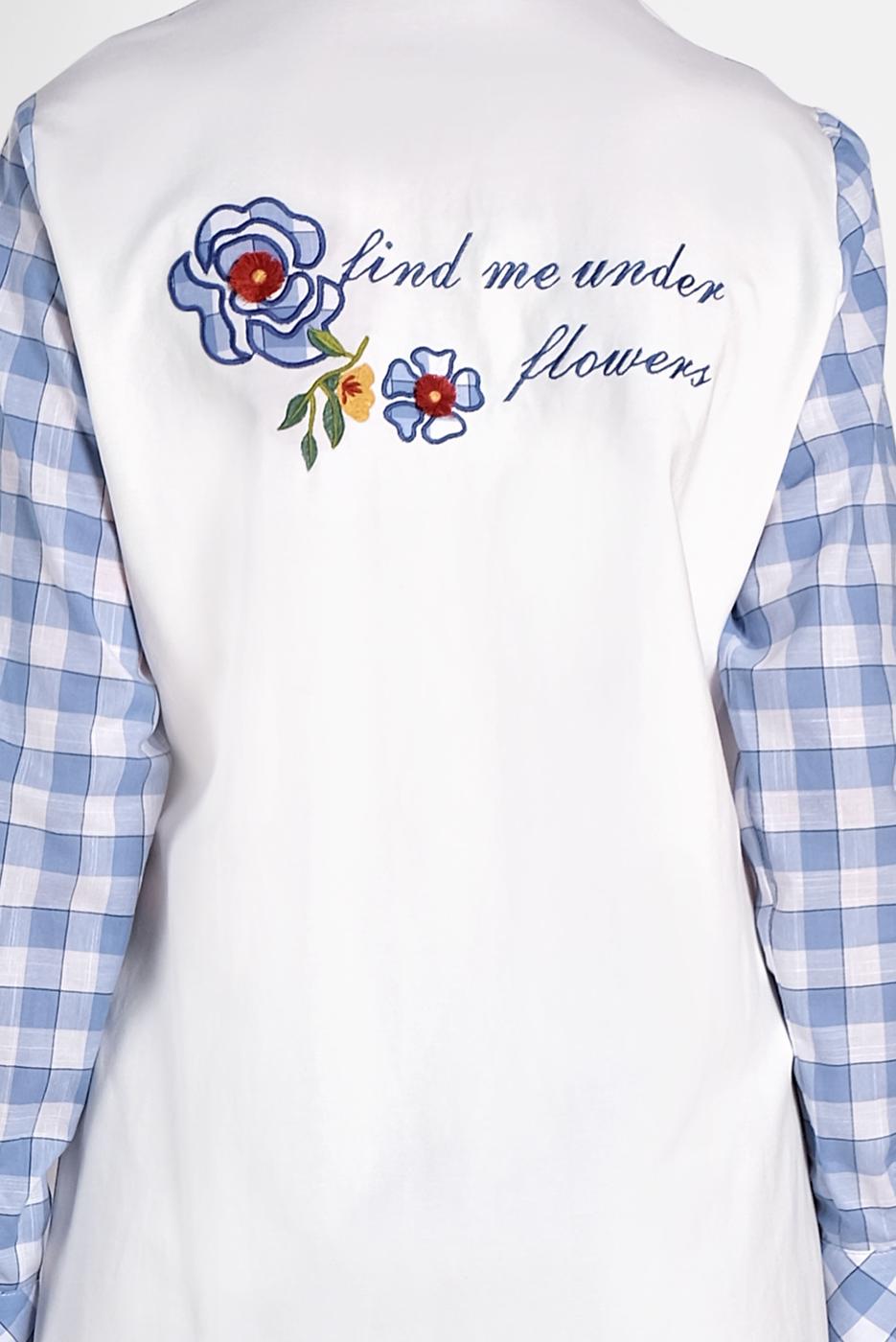 Tesettür giyim MAVİ ALVİNA KARELİ YAZI BASKILI TUNİK 4308