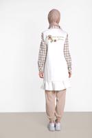 Tesettür giyim BEJ ALVİNA KARELİ YAZI BASKILI TUNİK 4308