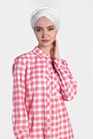 Tesettür giyim MERCAN ALVİNA KARELİ YAZI BASKILI TUNİK 4308