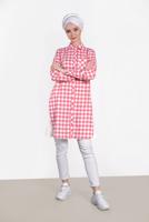 Tesettür giyim MERCAN ALVİNA KARELİ YAZI BASKILI TUNİK 4308