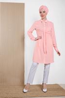 Tesettür giyim PUDRA ALVİNA ÖNÜ BAĞLAMA DETAYLI TUNİK 4313 