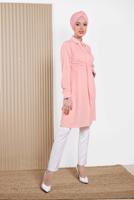Tesettür giyim PUDRA ALVİNA ÖNÜ BAĞLAMA DETAYLI TUNİK 4313 