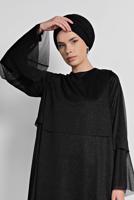 Tesettür giyim SİYAH ALVİNA VOLANLI SİMLİ TUNİK 4316