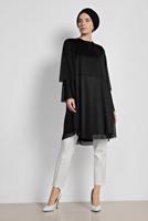 Tesettür giyim SİYAH ALVİNA VOLANLI SİMLİ TUNİK 4316