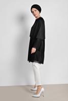 Tesettür giyim SİYAH ALVİNA VOLANLI SİMLİ TUNİK 4316