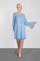 Tesettür giyim MAVİ ALVİNA VOLANLI SİMLİ TUNİK 4316