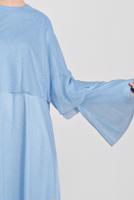 Tesettür giyim MAVİ ALVİNA VOLANLI SİMLİ TUNİK 4316