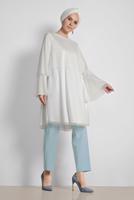 Tesettür giyim KREM ALVİNA VOLANLI SİMLİ TUNİK 4316