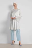 Tesettür giyim KREM ALVİNA VOLANLI SİMLİ TUNİK 4316