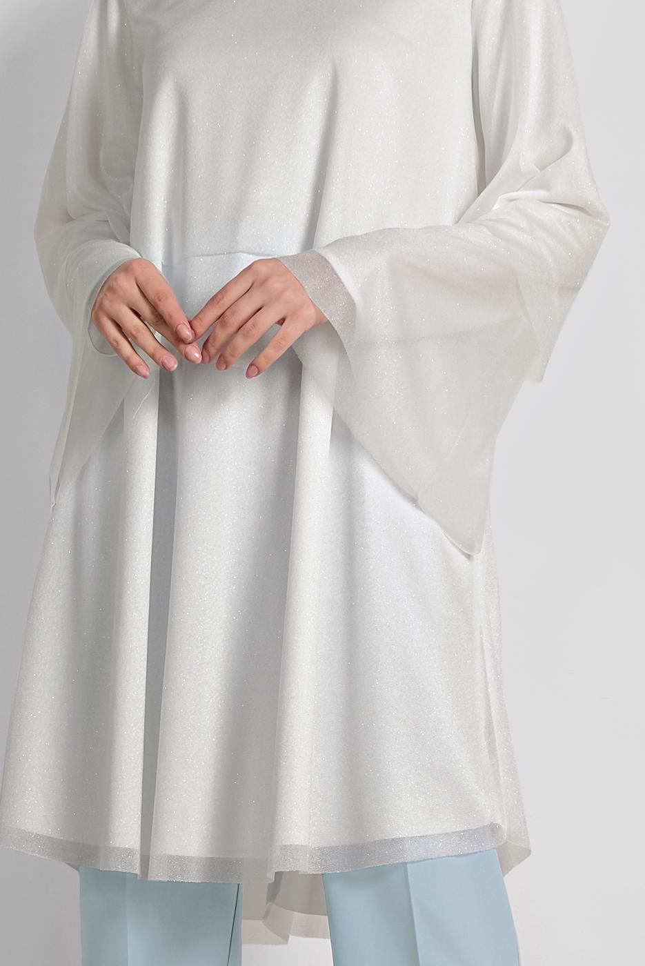 Tesettür giyim KREM ALVİNA VOLANLI SİMLİ TUNİK 4316