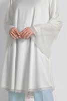 Tesettür giyim KREM ALVİNA VOLANLI SİMLİ TUNİK 4316