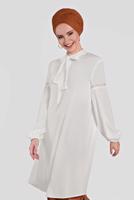 Tesettür giyim KREM ALVİNA YAKA KISMI BAĞLAMALI SALAŞ TUNİK 4337