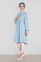 Tesettür giyim MAVİ ALVİNA YAKA KISMI BAĞLAMALI SALAŞ TUNİK 4337