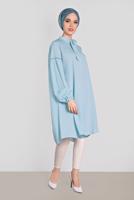Tesettür giyim MAVİ ALVİNA YAKA KISMI BAĞLAMALI SALAŞ TUNİK 4337