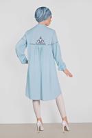 Tesettür giyim MAVİ ALVİNA YAKA KISMI BAĞLAMALI SALAŞ TUNİK 4337