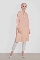 Tesettür giyim PUDRA ALVİNA YAKA KISMI BAĞLAMALI SALAŞ TUNİK 4337
