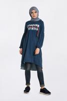 Tesettür giyim LACİVERT YAZI BASKILI TUNİK 4370