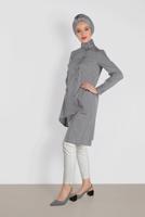 Tesettür giyim SİYAH ALVİNA ASİMETRİK KESİM DÜĞMELİ TUNİK 4371