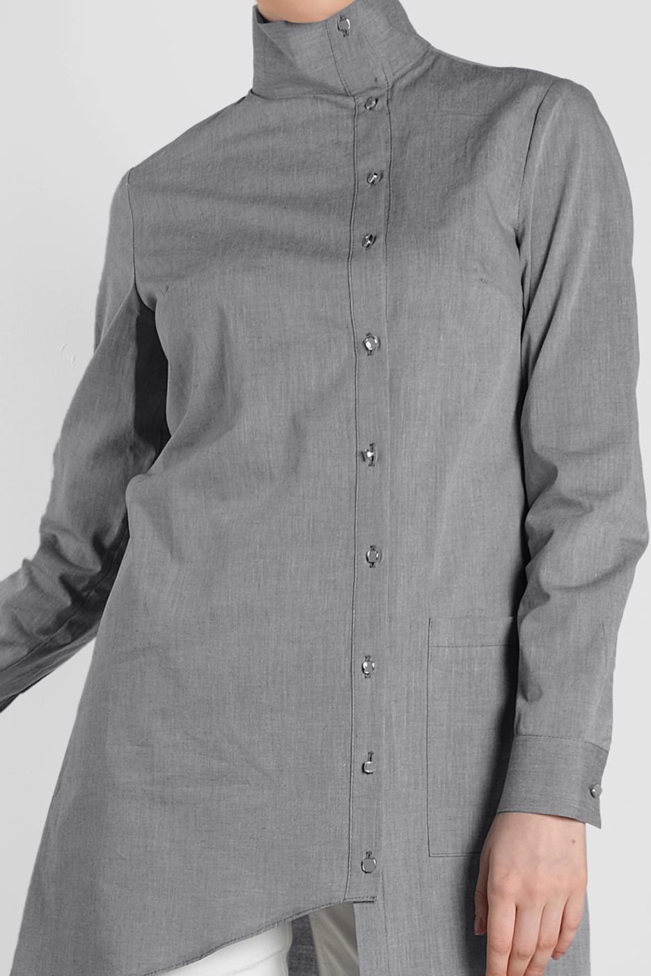 Tesettür giyim SİYAH ALVİNA ASİMETRİK KESİM DÜĞMELİ TUNİK 4371