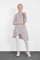 Tesettür giyim BEJ ALVİNA ASİMETRİK KESİM DÜĞMELİ TUNİK 4371