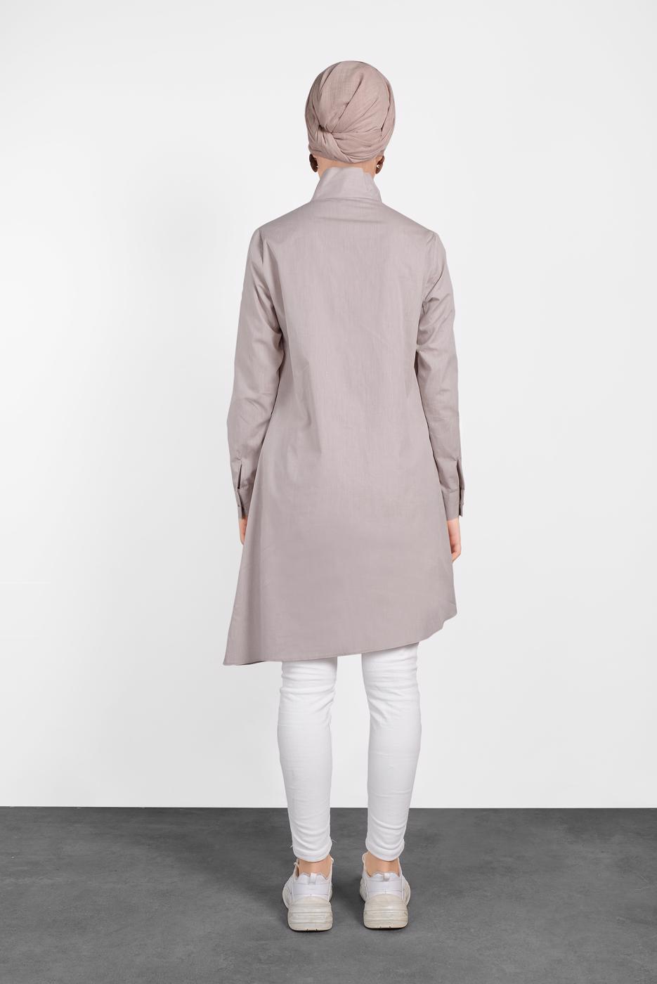 Tesettür giyim BEJ ALVİNA ASİMETRİK KESİM DÜĞMELİ TUNİK 4371