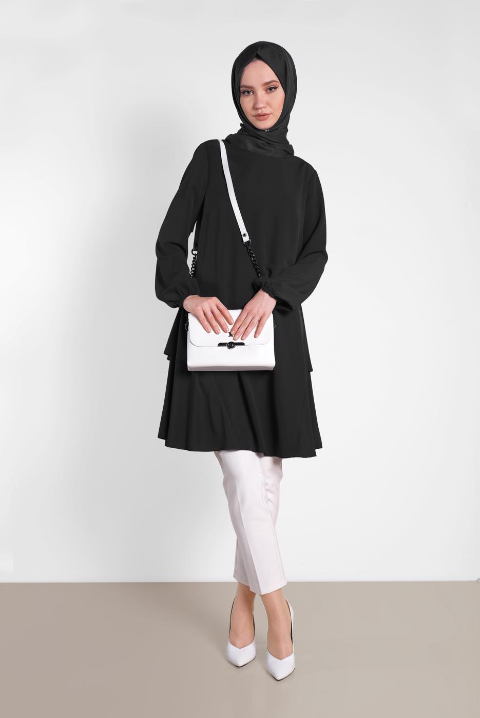 Tesettür giyim SİYAH ALVİNA SALAŞ KESİM TUNİK 4380