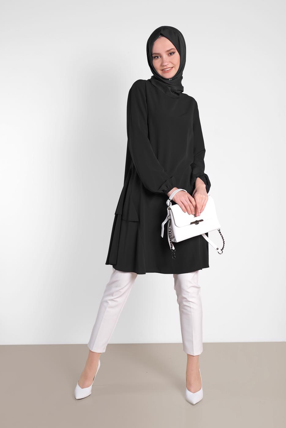 Tesettür giyim SİYAH ALVİNA SALAŞ KESİM TUNİK 4380