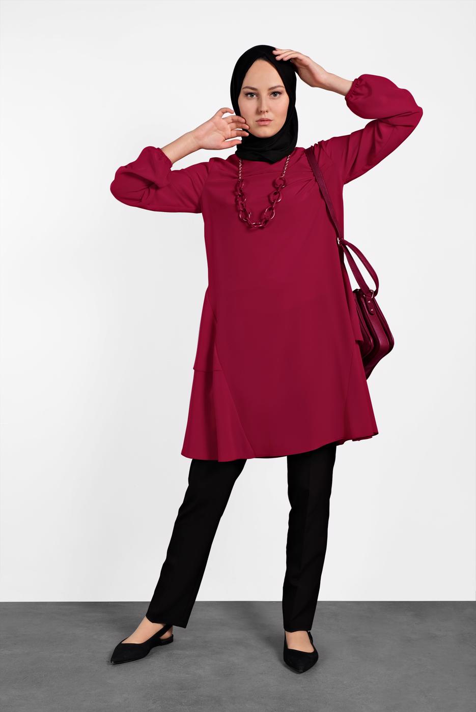 Tesettür giyim BORDO ALVİNA SALAŞ KESİM TUNİK 4380