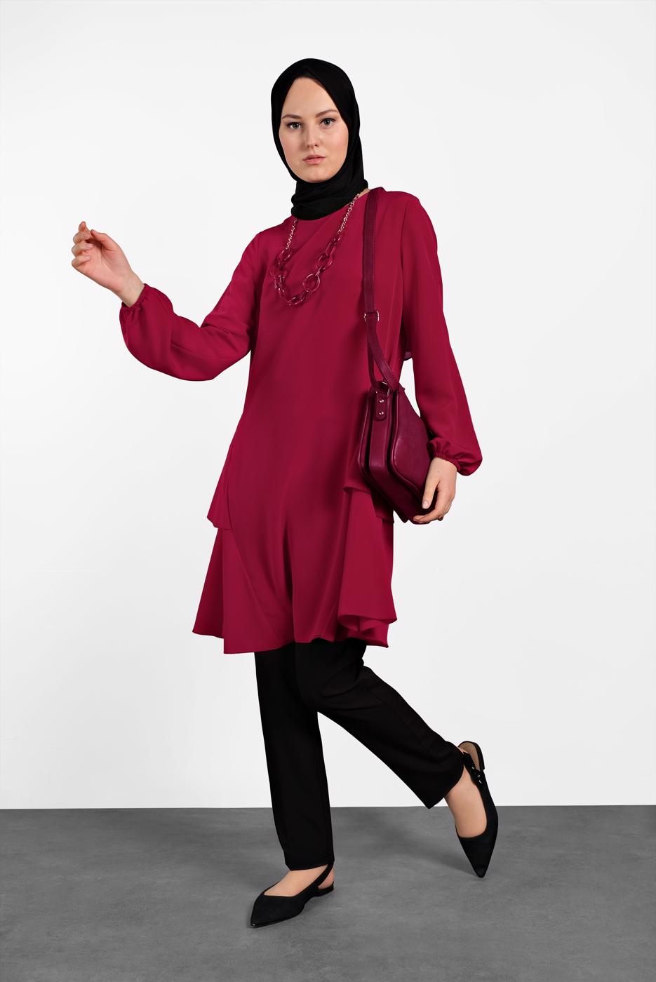 Tesettür giyim BORDO ALVİNA SALAŞ KESİM TUNİK 4380